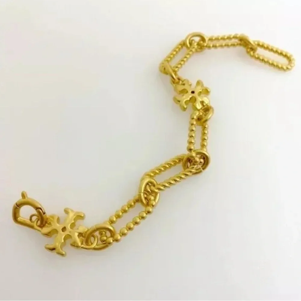 🆕 Authentic Tory Burch Gold Plated Roxanne Double-T Rope Chain Bracelet